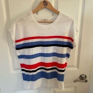 LOFT White Tee with Red and Blue Stripes size small